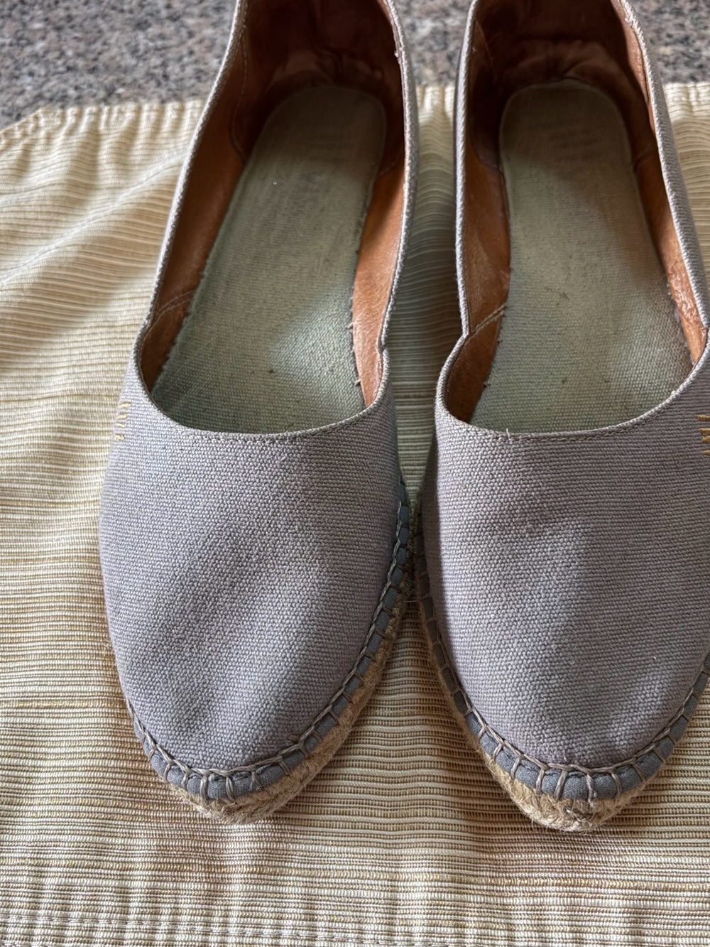 Neutral Gray Canvas Espadrille Flats - Women's Slip-On